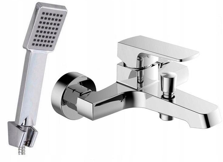 Jednopáková nástenná vaňová a sprchová batéria Reihe CUBIC chróm + Kuchinox Orca exponovaný sprchový set